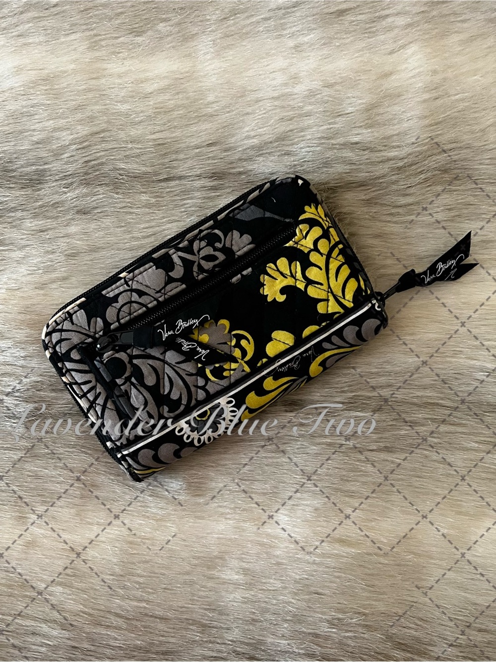 VERA BRADLEY Baroque 2008 Long Turnlock Wallet Black Yellow Y2K - Picture 3 of 14